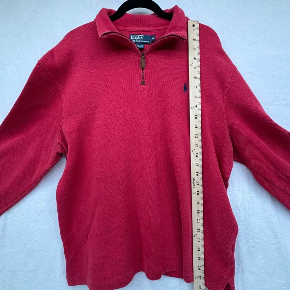 Polo Ralph Lauren Mens Quarter Zip Pull Over XL Red Cotton Business Casual Basic